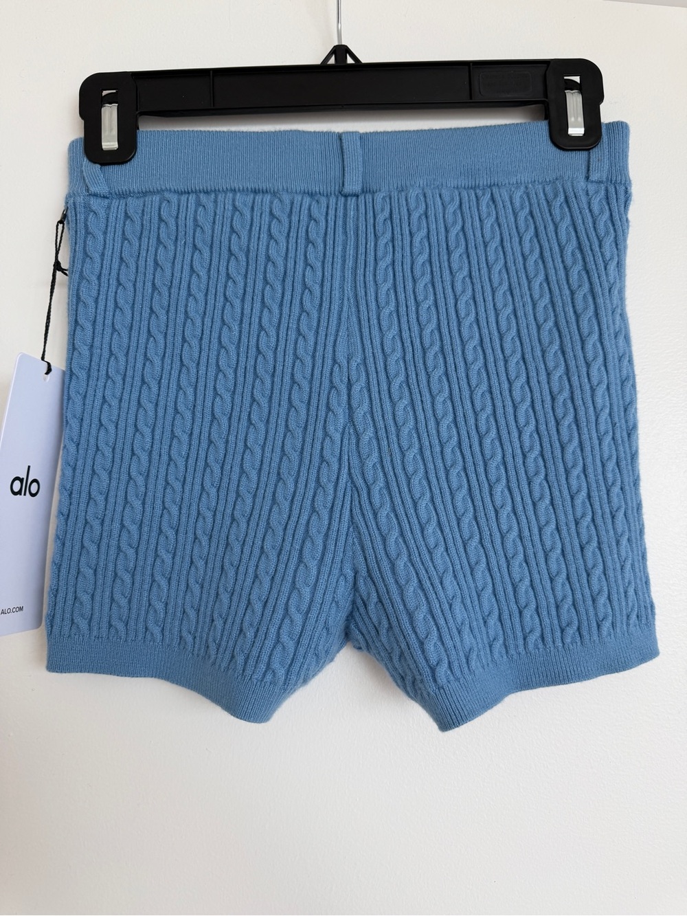 ALO Yoga Cable Knit High-Rise Light Blue mini Shorts - Picture 4 of 5